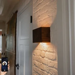 Smart wandlamp walnoot hout 24 cm incl. Wifi G9 - Otan