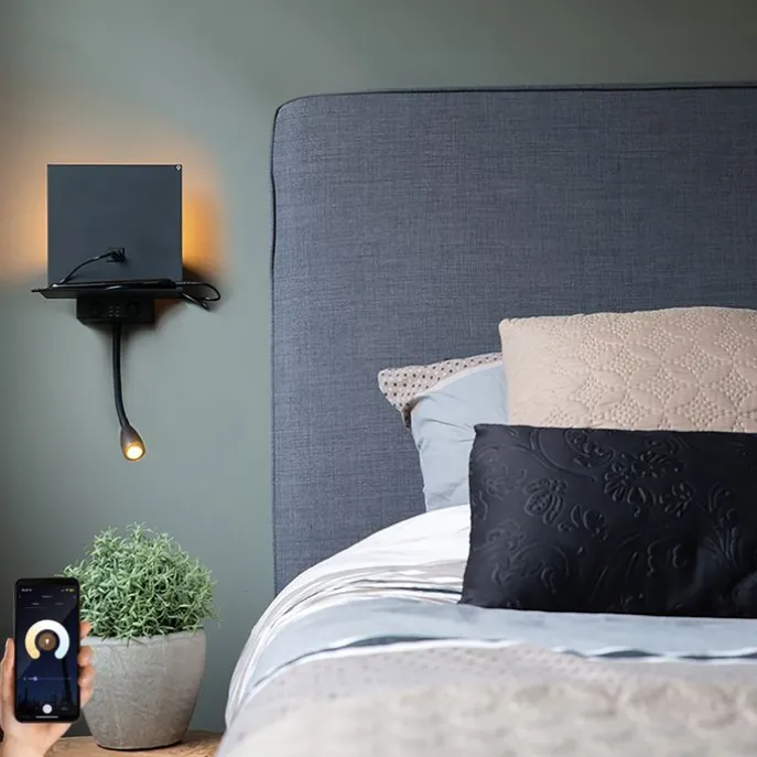 Smart wandlamp zwart met USB en flexarm incl. Wifi G9 - Flero