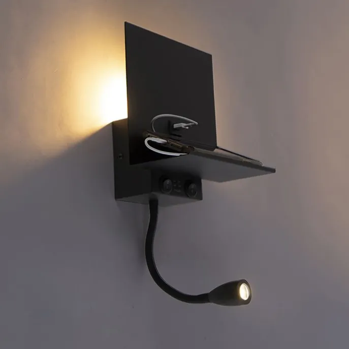 Smart wandlamp zwart met USB en flexarm incl. Wifi G9 - Flero