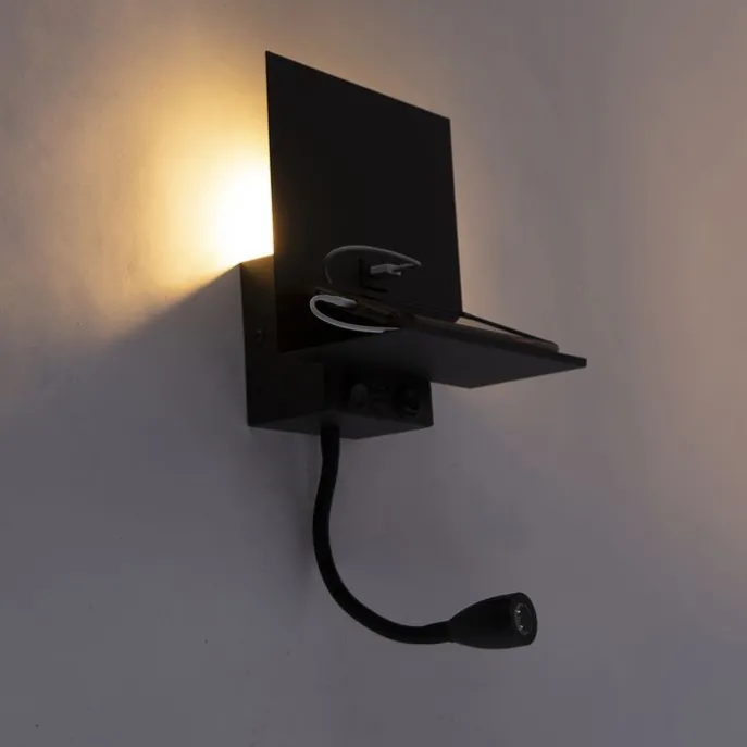 Smart wandlamp zwart met USB en flexarm incl. Wifi G9 - Flero