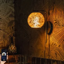 Smart wandlamp zwart met goud glas incl. Wifi A60 - Bert