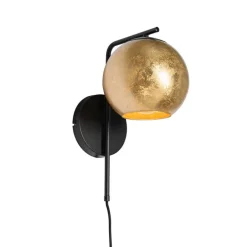 Smart wandlamp zwart met goud glas incl. Wifi A60 - Bert