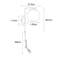 Smart wandlamp zwart met goud glas incl. Wifi A60 - Bert
