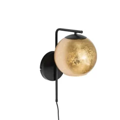 Smart wandlamp zwart met goud glas incl. Wifi A60 - Bert