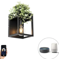 Smart wandlamp zwart met rek incl. Wifi G95 - Cage Rack