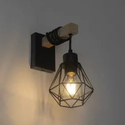 Smart wandlamp zwart met hout incl. Wifi A60 - Chon