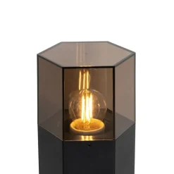Staande buitenlamp zwart met smoke kap zeshoek 30 cm - Denmark
