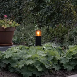 Staande buitenlamp zwart met smoke kap 30 cm IP44 - Odense