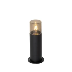 Staande buitenlamp zwart met smoke kap 30 cm IP44 - Odense