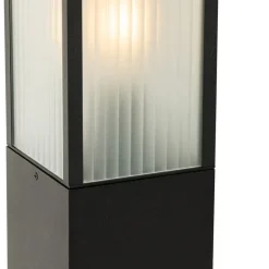 Staande buitenlamp zwart met ribbel glas 80 cm IP44 - Charlois
