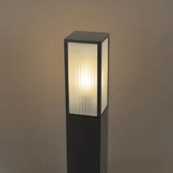 Staande buitenlamp zwart met ribbel glas 80 cm IP44 - Charlois