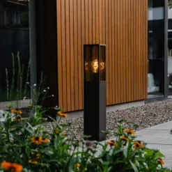 Staande buitenlamp zwart met smoke 80 cm IP44 - Charlois