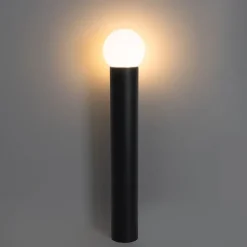 Staande buitenlamp zwart met opaal glas 80 cm IP44 - Huma