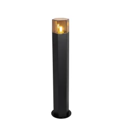 Staande buitenlamp zwart met smoke kap zeshoek 70 cm - Denmark