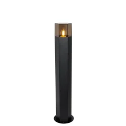Staande buitenlamp zwart met smoke kap zeshoek 70 cm - Denmark