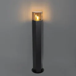 Staande buitenlamp zwart met smoke kap zeshoek 70 cm - Denmark