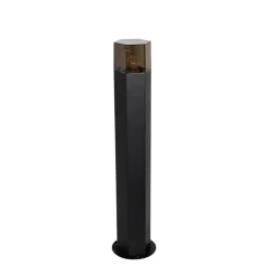 Staande buitenlamp zwart met smoke kap zeshoek 70 cm - Denmark
