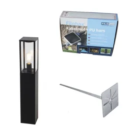 Staande buitenlamp zwart 80 cm met grondpin en kabelmof - Charlois