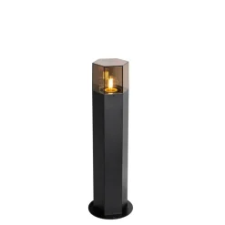 Staande buitenlamp zwart met smoke kap zeshoek 50 cm - Denmark
