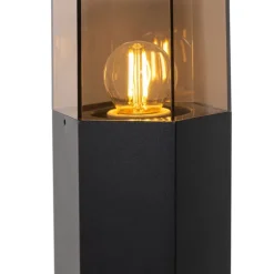 Staande buitenlamp zwart met smoke kap zeshoek 50 cm - Denmark