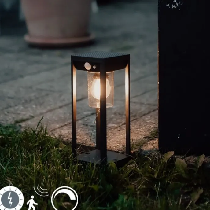 Staande buitenpaal donkergrijs 25 cm met dimlicht en sensor op solar - Sonne