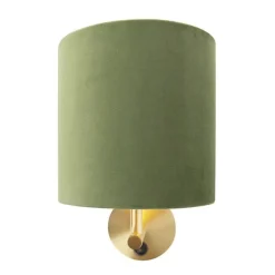 Strakke wandlamp goud met groene velours kap - Matt