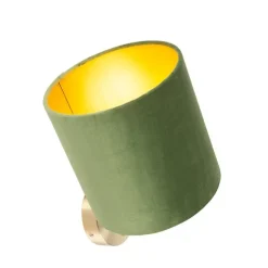 Strakke wandlamp goud met groene velours kap - Matt