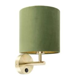 Strakke wandlamp goud met groene velours kap - Matt