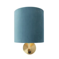 Strakke wandlamp goud met blauwe velours kap - Matt