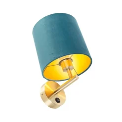 Strakke wandlamp goud met blauwe velours kap - Matt