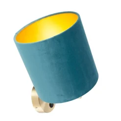 Strakke wandlamp goud met blauwe velours kap - Matt