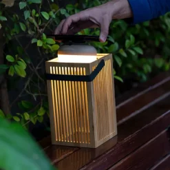 Tafellamp bamboe incl. LED dimbaar IP54 solar oplaadbaar met afstandsbediening - Okinawa