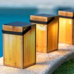 Tafellamp bamboe incl. LED dimbaar IP54 solar oplaadbaar met afstandsbediening - Okinawa