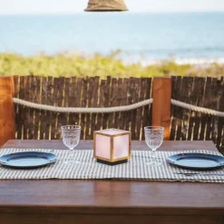 Tafellamp bamboe met vlam effect incl. LED IP44 solar oplaadbaar - Vega