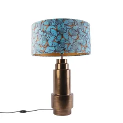 Tafellamp brons met velours vlinder kap 50 cm - Bruut