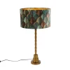 Tafellamp brons met velours lampenkap blad dessin met gouden binnenkant - Pisos