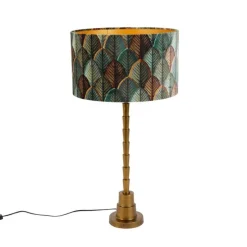 Tafellamp brons met velours lampenkap blad dessin met gouden binnenkant - Pisos