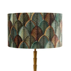 Tafellamp brons met velours lampenkap blad dessin met gouden binnenkant - Pisos