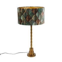Tafellamp brons met velours lampenkap blad dessin met gouden binnenkant - Pisos