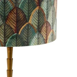 Tafellamp brons met velours lampenkap blad dessin met gouden binnenkant - Pisos