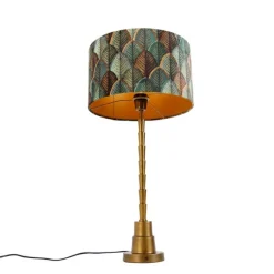 Tafellamp brons met velours lampenkap blad dessin met gouden binnenkant - Pisos