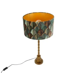 Tafellamp brons met velours lampenkap blad dessin met gouden binnenkant - Pisos