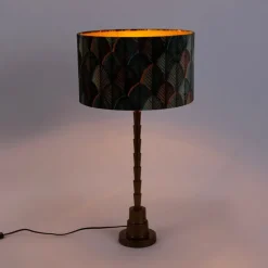 Tafellamp brons met velours lampenkap blad dessin met gouden binnenkant - Pisos