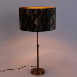 Tafellamp brons met velours lampenkap blad dessin met gouden binnenkant - Parte