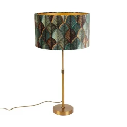 Tafellamp brons met velours lampenkap blad dessin met gouden binnenkant - Parte