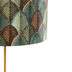 Tafellamp brons met velours lampenkap blad dessin met gouden binnenkant - Parte