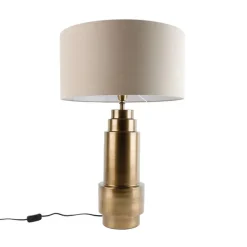 Tafellamp brons stoffen kap lichtbruin 50 cm - Bruut