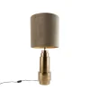 Tafellamp brons velours kap taupe met goud 40 cm - Bruut