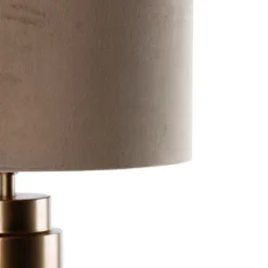 Tafellamp brons velours kap taupe met goud 40 cm - Bruut