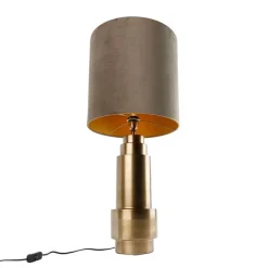Tafellamp brons velours kap taupe met goud 40 cm - Bruut
